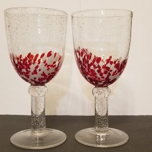 2 hand blown bubble wine and goblets..